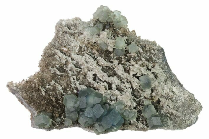 Blue-Green Cuboctahedral Fluorite on Smoky Quartz - China #160700